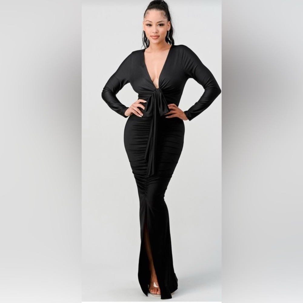 Black Maxi Ruched Dress